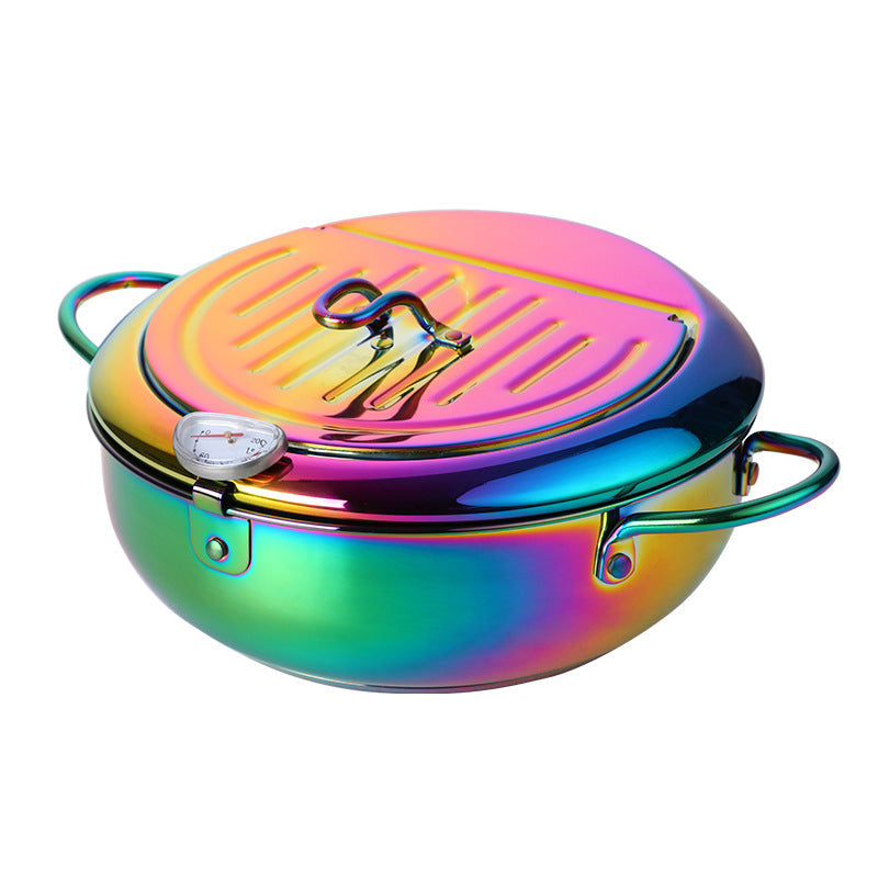 Stainless Steel Deep Frying Pan Color Band Oil Thermometer Double-layer Double Bottom Pi-Mart