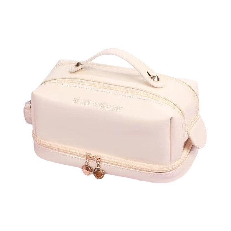 Double layer double zipper makeup bag for women,Large capacity women's cosmetic bag, PU leather toilet bag, cosmetic storage bag, makeup bag organizer, - SJB-DIAMOND ELITES
