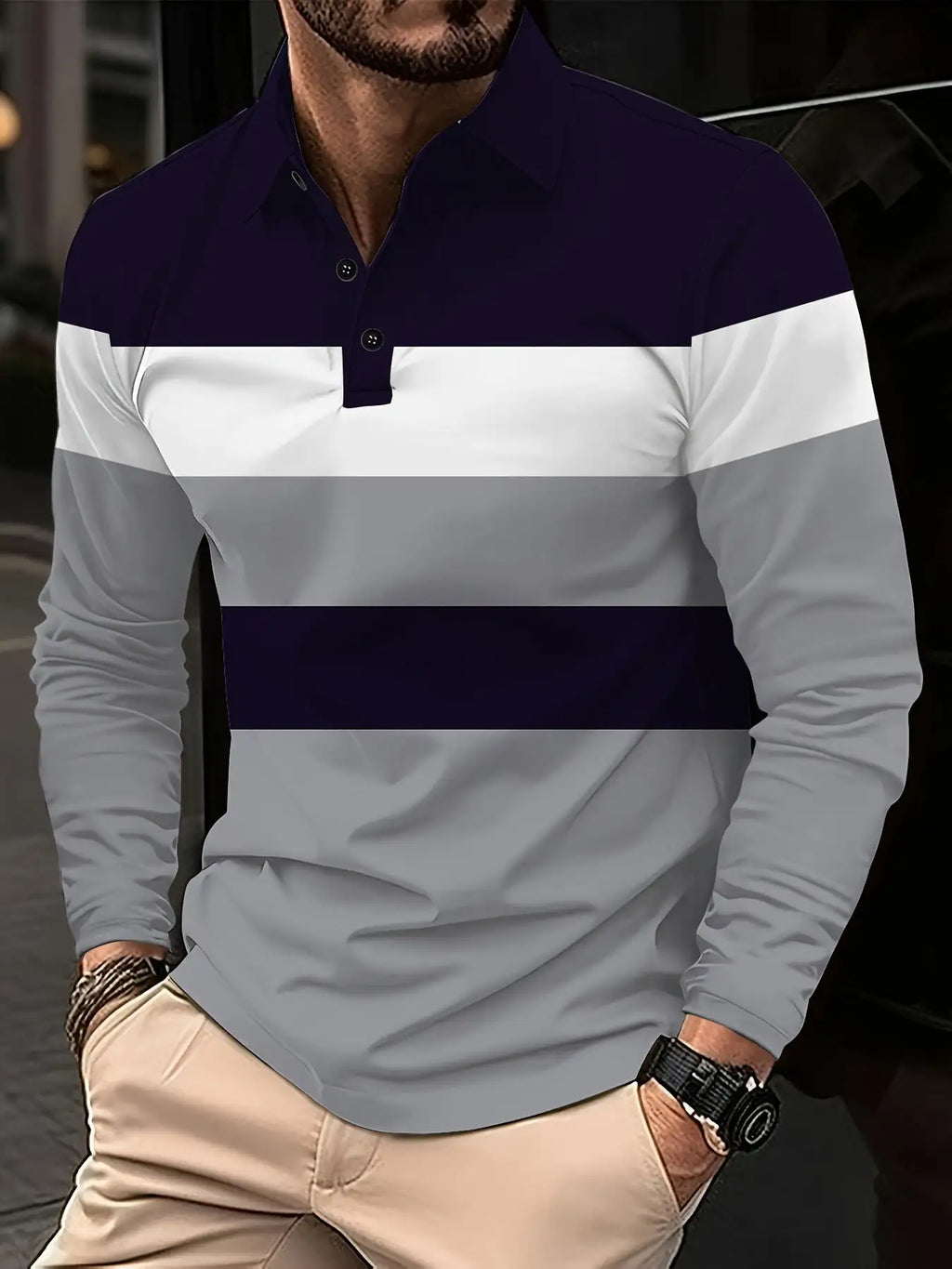 Men's Button Casual Slim Lapel 3D Printed Long Sleeve