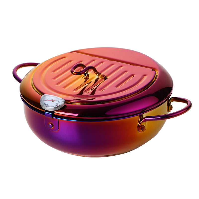 Stainless Steel Deep Frying Pan Color Band Oil Thermometer Double-layer Double Bottom Pi-Mart