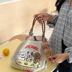 Cartoon embroidered shopping bag doggy pattern, nylon tote bag, fashion commuter large capacity shoulder bag - SJB-DIAMOND ELITES