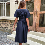 Commuters' Best Selling Bell Sleeve Waist Tie Dress Lootquake LLC
