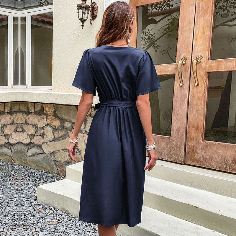 Commuters' Best Selling Bell Sleeve Waist Tie Dress Lootquake LLC