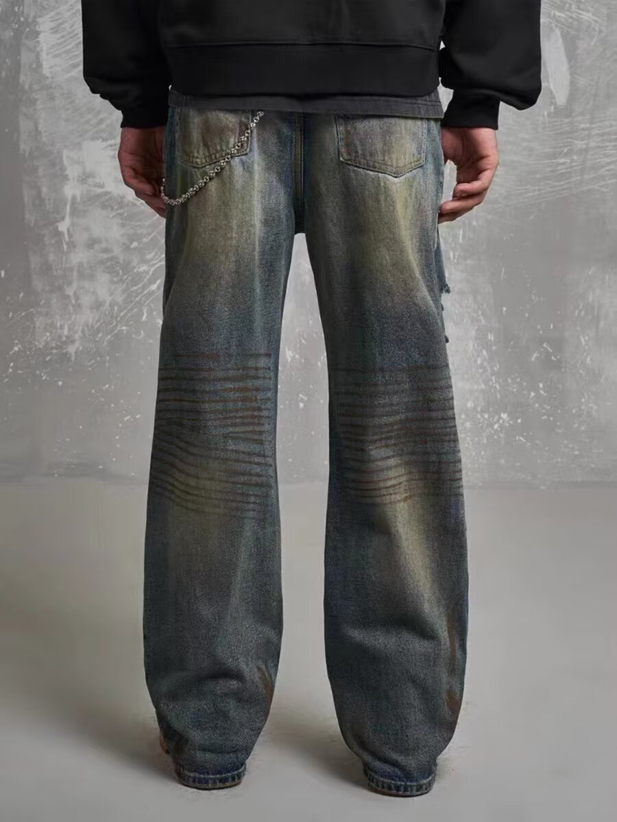 Loose Straight Slim-fit Waste Soil Blue With Holes Jeans Lootquake LLC