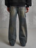 Loose Straight Slim-fit Waste Soil Blue With Holes Jeans Lootquake LLC