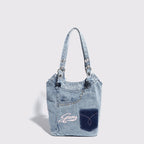 Washed denim underarm bag, Spice girl sweet cool retro hobo bag, fashionable splicing shoulder bag, versatile hobo women's bag - SJB-DIAMOND ELITES