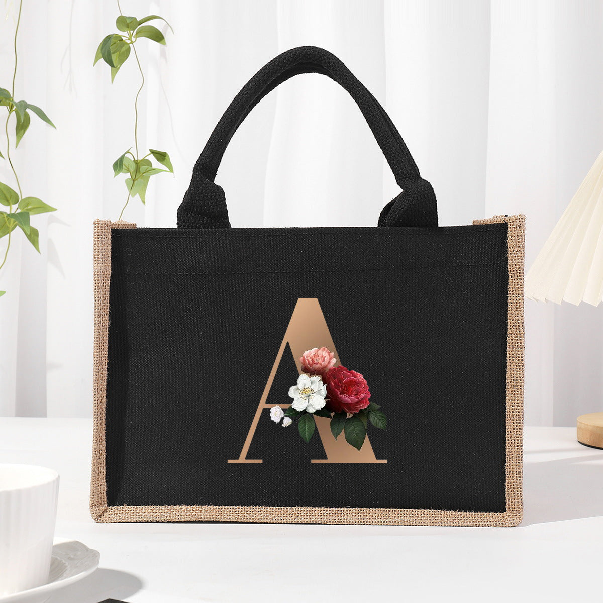 Cotton and linen canvas tote bag, printed letter tote bag, portable light handbag, gift shopping bag - SJB-DIAMOND ELITES