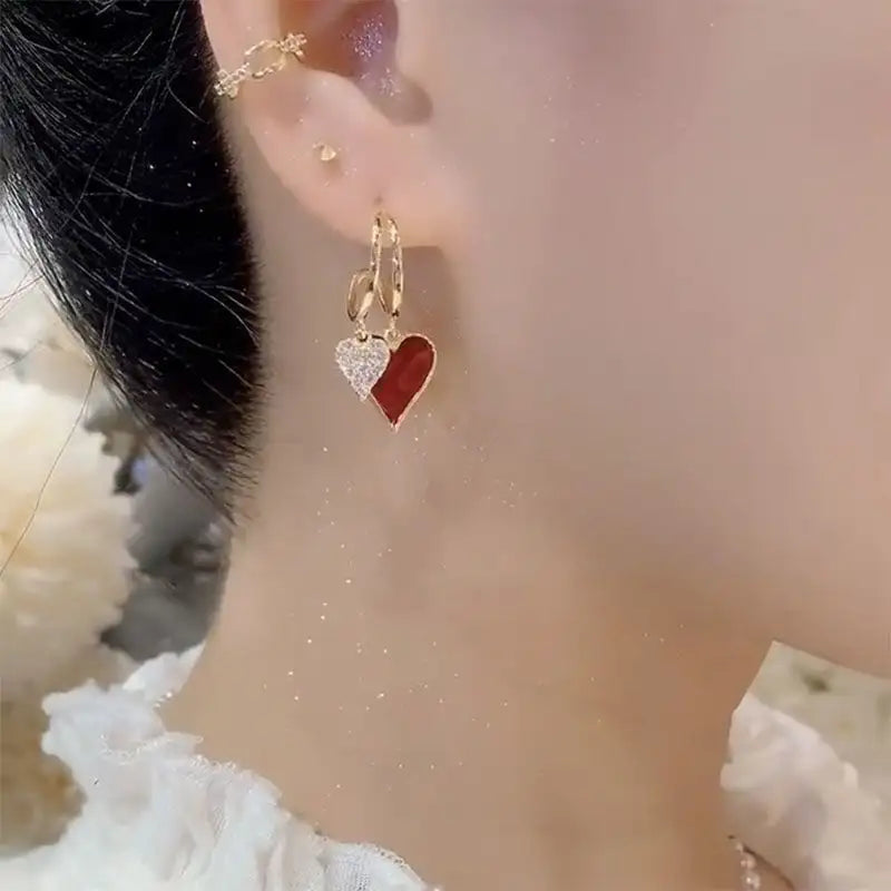 Women's Simple Temperament Red Love Heart Earrings