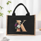 Cotton and linen canvas tote bag, printed letter tote bag, portable light handbag, gift shopping bag - SJB-DIAMOND ELITES