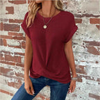 Batwing Sleeve Twist Hem Waffle Knit Tee