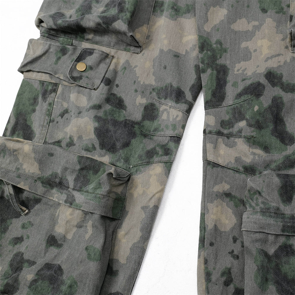 Dimensional Patch Pocket Wide Leg Tie-dye Camouflage Large Pocket Overalls Men Lootquake LLC