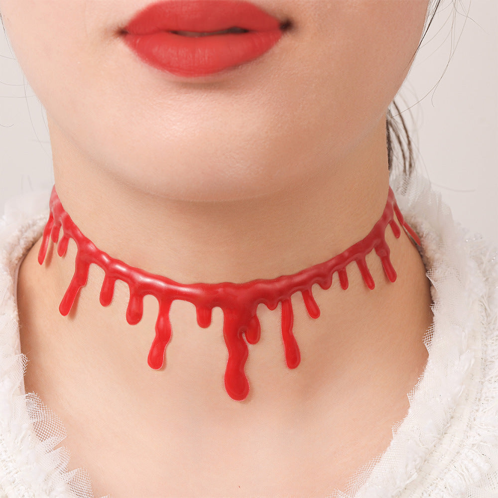 Halloween necklace idea bloody cut blood mark necklace red simulated belly bleeding collar - SJB-DIAMOND ELITES