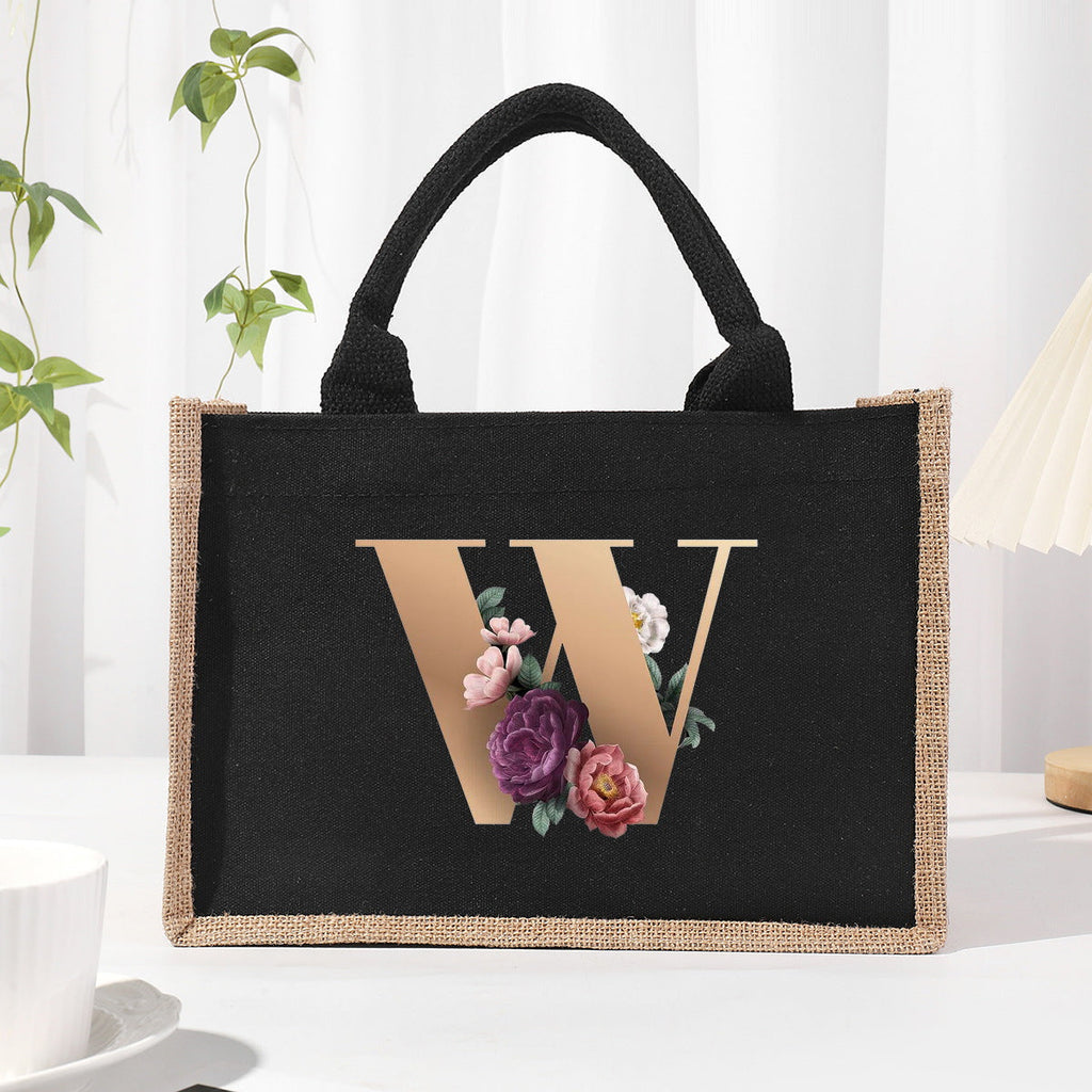 Cotton and linen canvas tote bag, printed letter tote bag, portable light handbag, gift shopping bag - SJB-DIAMOND ELITES