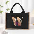 Cotton and linen canvas tote bag, printed letter tote bag, portable light handbag, gift shopping bag - SJB-DIAMOND ELITES