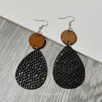 Bohemian Wood Disc and Leather Tassel Earrings