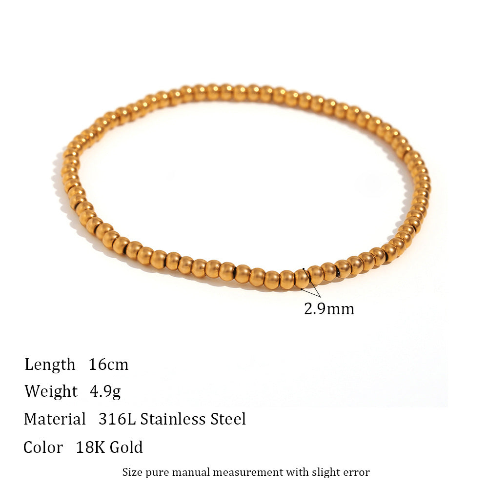 Niche Vintage Stainless Steel Plated 18K Elastic Bead Bracelet Pi-Mart