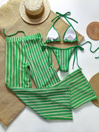 Bikini women's split trousers swimsuit three-piece set popular sexy striped printed swimsuit