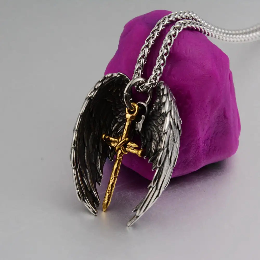 Titanium Steel Vintage Wings Two-piece Pendant Necklace