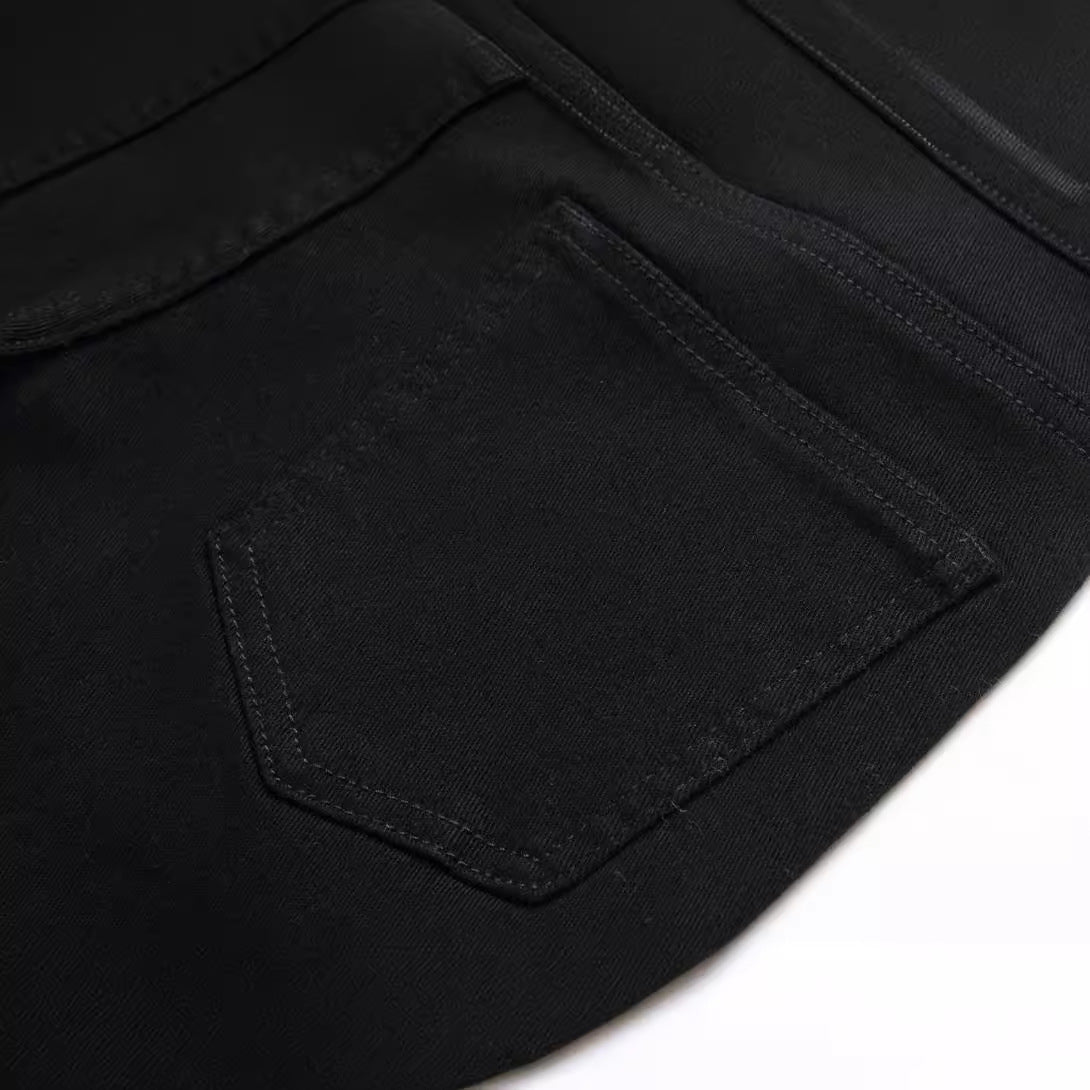 Men's Black Elastic Straight Jeans Lootquake LLC