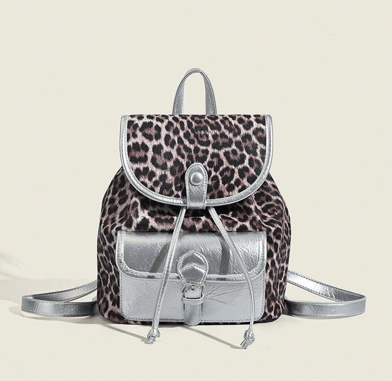 Retro contrasting leopard print backpack, women's autumn and winter design commuter versatile backpack - SJB-DIAMOND ELITES