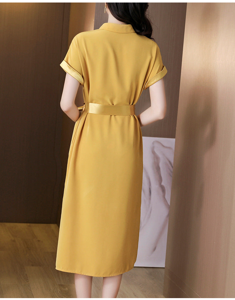 Womens Summer Silk Short Sleeve Midi Dresses SHOMICOBOUTIQUE