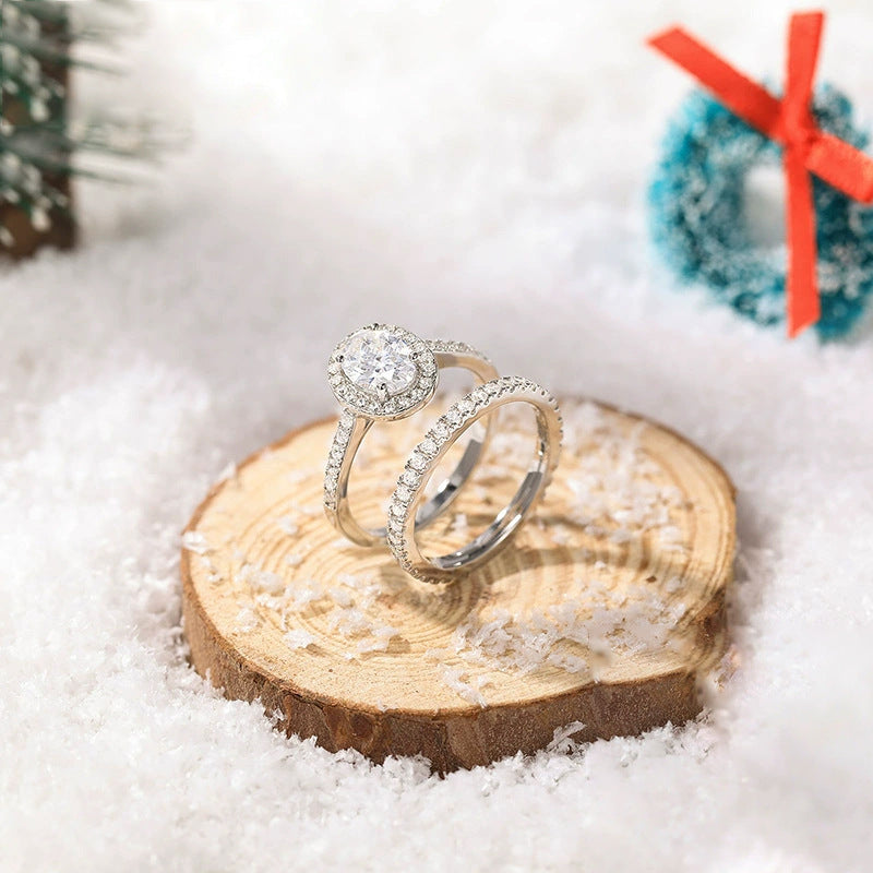 Silver Inlaid Zircon Princess Ring Pi-Mart