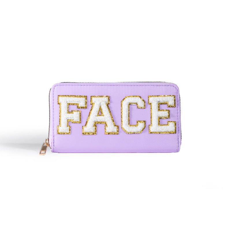 Women's alphabet embroidered wallet, long coin purse, nylon zipper ticket holder, multi-function card bag - SJB-DIAMOND ELITES