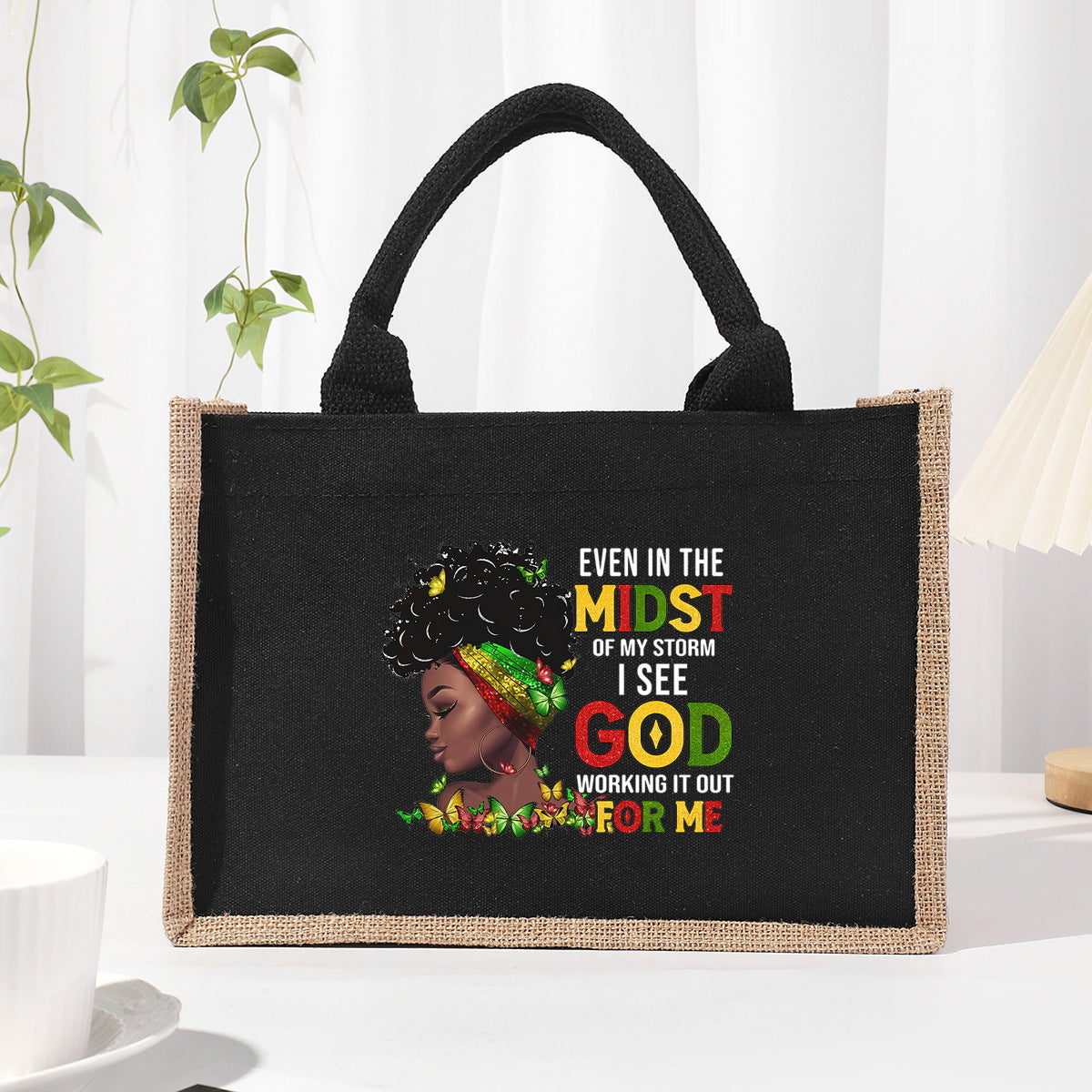 Cotton and linen canvas tote bag, printed letter tote bag, portable light handbag, gift shopping bag - SJB-DIAMOND ELITES