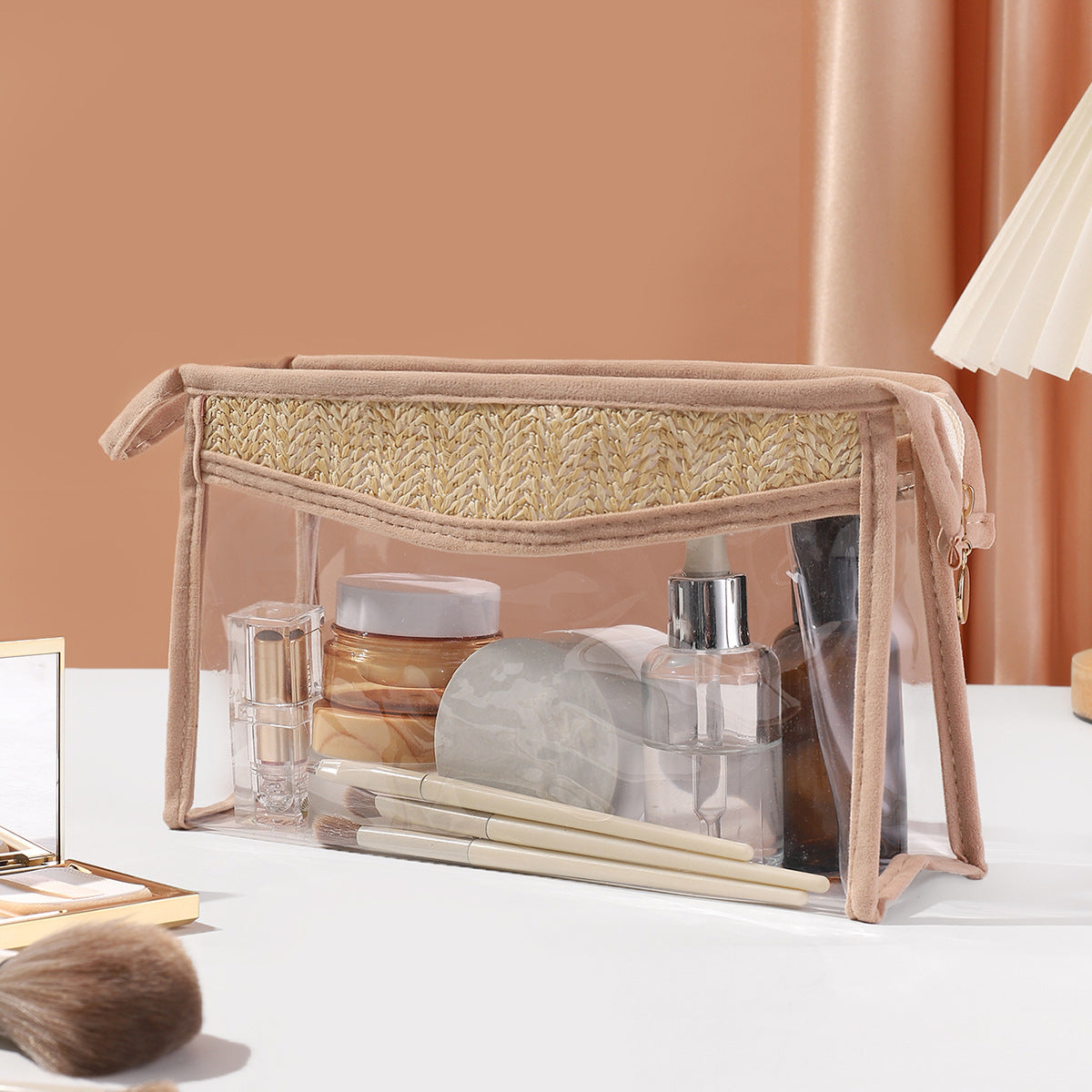 Straw makeup brush storage bag, transparent PVC cosmetic bag, portable lightweight makeup bags,Makeup bags, small - SJB-DIAMOND ELITES
