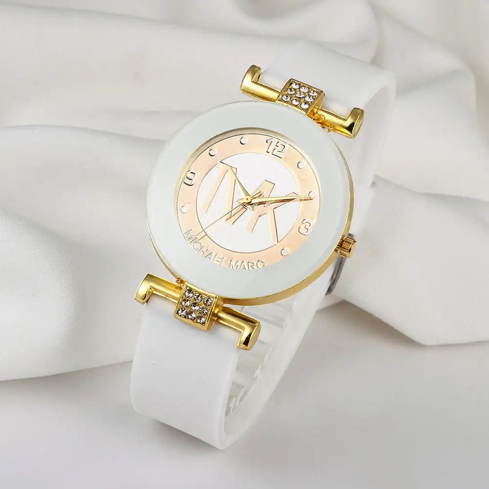 Fashion Women's Diamond Silicone Strap Quartz Watch - SJB-DIAMOND ELITES