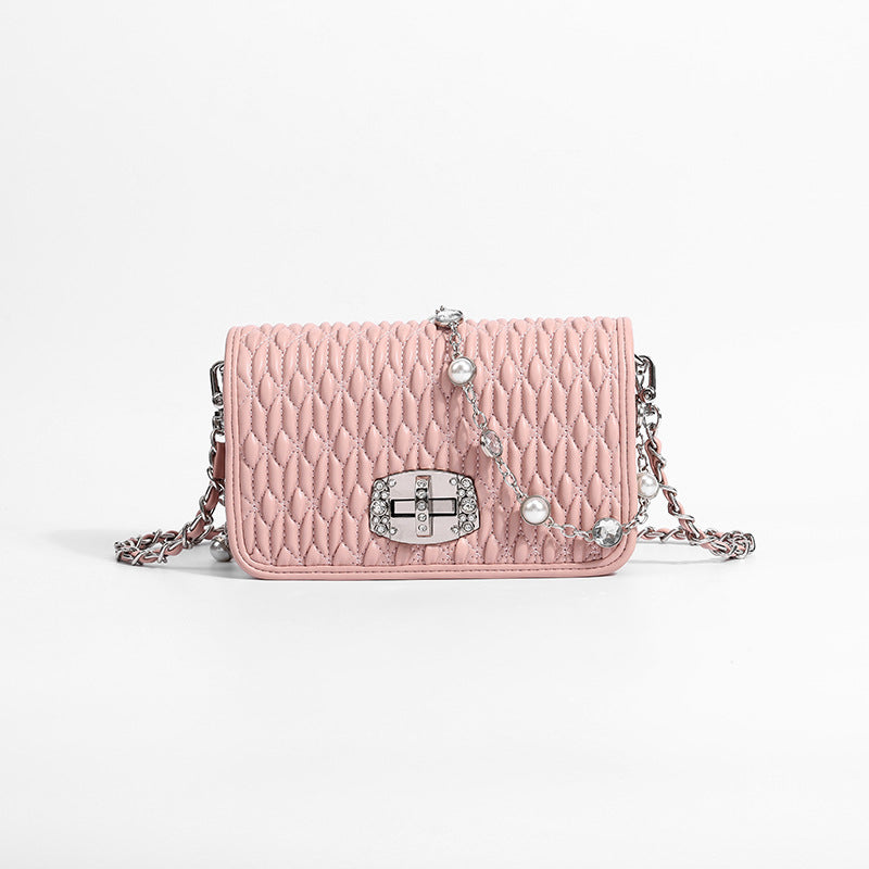 Simple female bag trendy embroidery purse with diamond chain single shoulder purse crossbody - SJB-DIAMOND ELITES