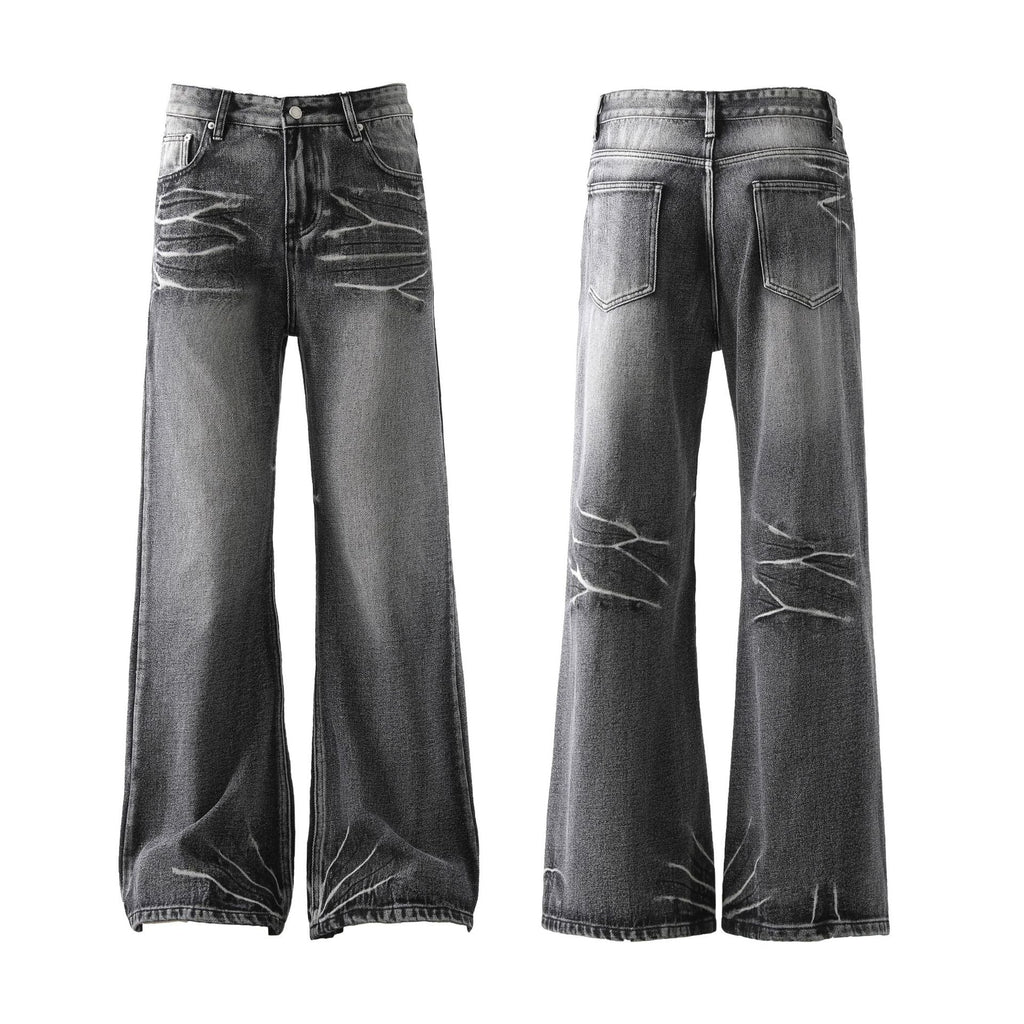 Loose Micro-flared Washed Distressed Lightning Jeans Lootquake LLC