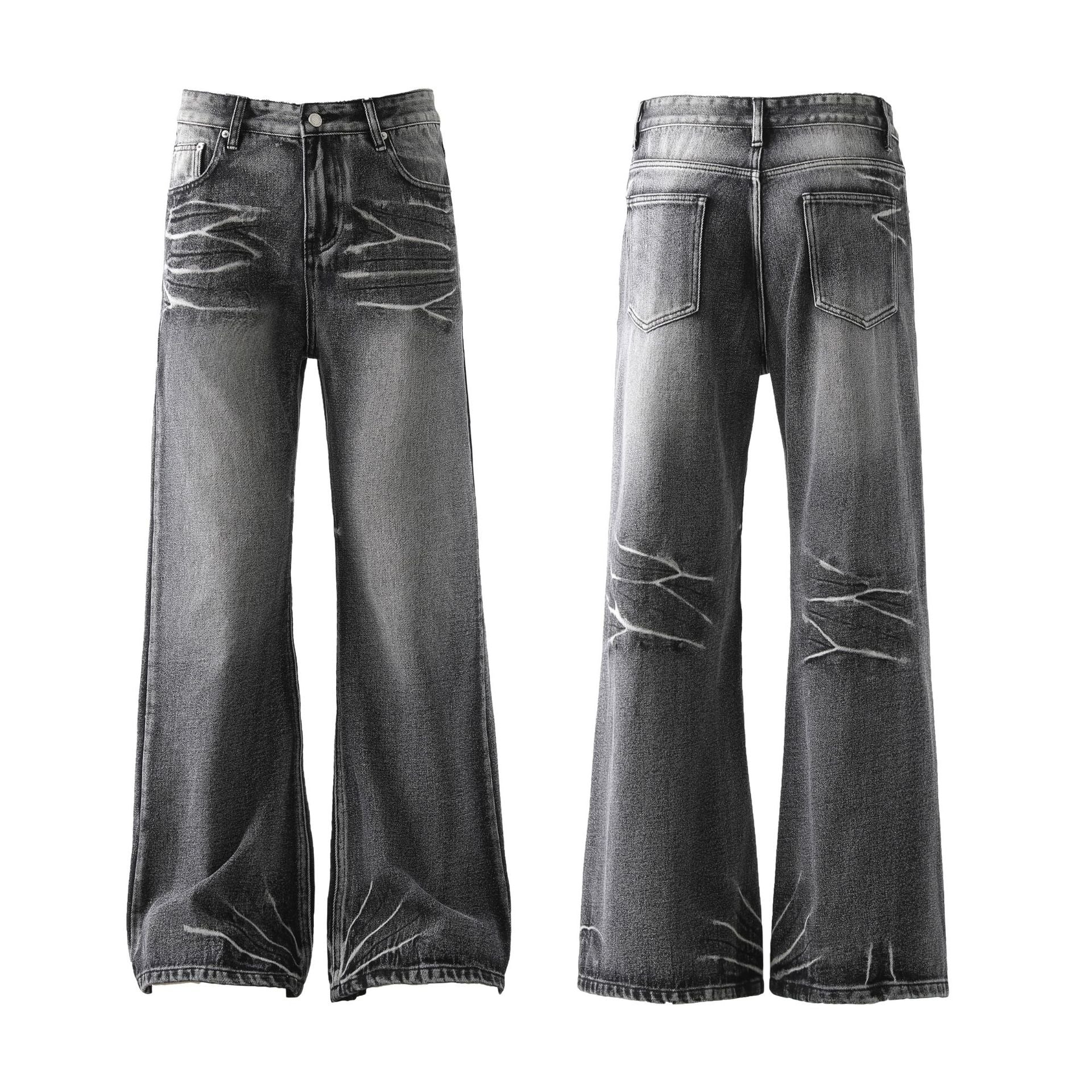 Loose Micro-flared Washed Distressed Lightning Jeans Lootquake LLC