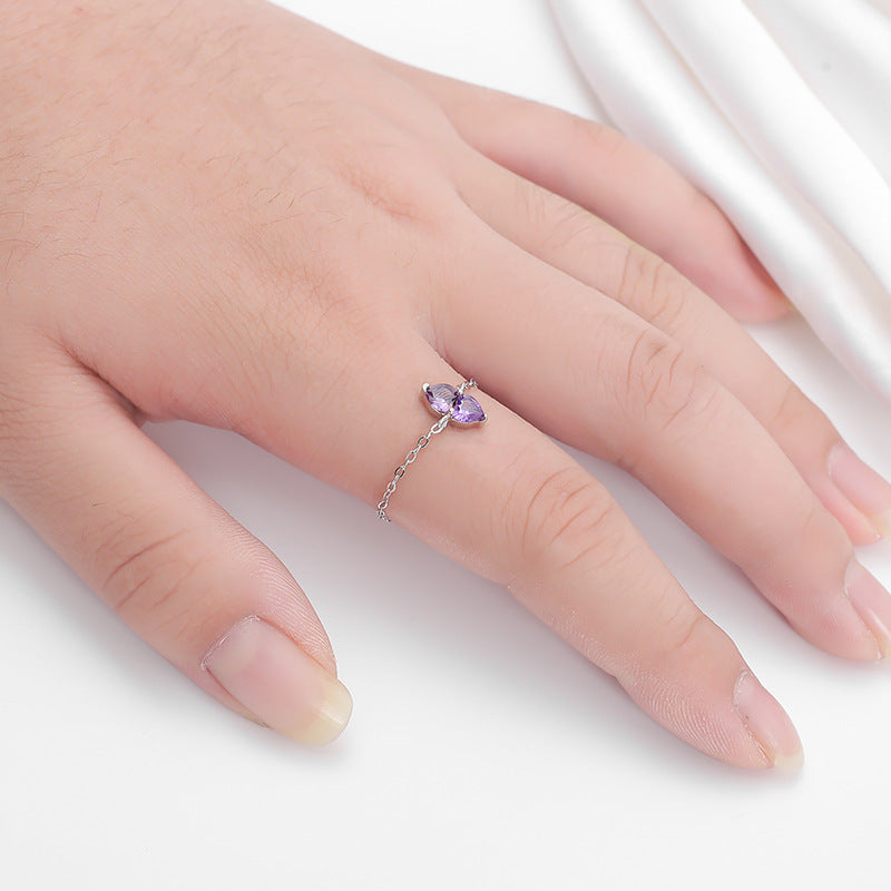 925 Sterling Silver Color December Birthday Stretch Chain Ring Pi-Mart