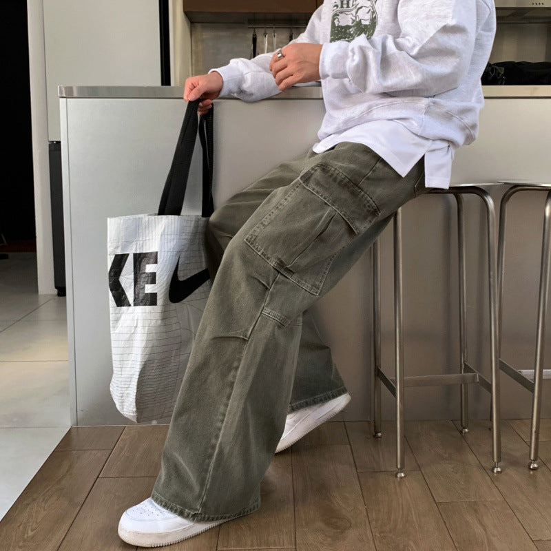 Cargo Jeans Washed-out Vintage Large Pocket Straight-leg Pants Lootquake LLC