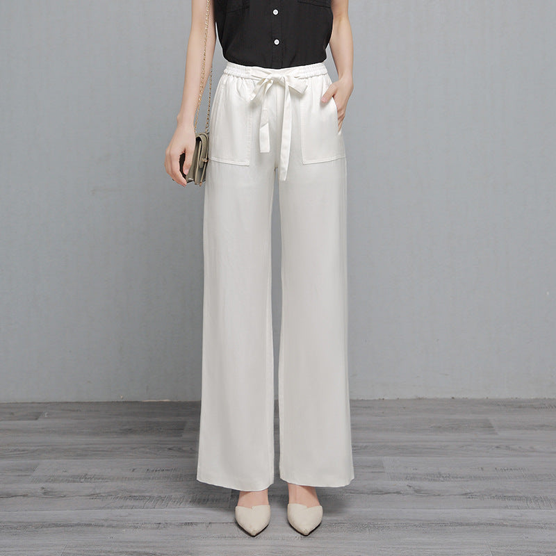 Womens Cotton Linen Pants Wide Leg High Waisted Drawstring Summer Beach Pants with Pockets - SJB-DIAMOND ELITES