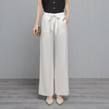 Womens Cotton Linen Pants Wide Leg High Waisted Drawstring Summer Beach Pants with Pockets - SJB-DIAMOND ELITES