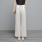 Womens Cotton Linen Pants Wide Leg High Waisted Drawstring Summer Beach Pants with Pockets - SJB-DIAMOND ELITES