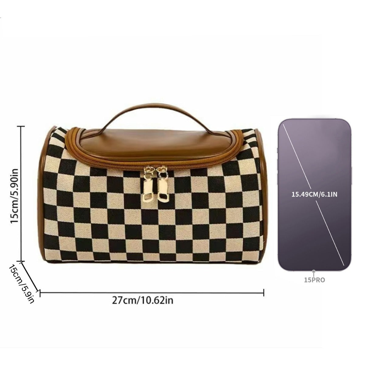 Large portable plaid cosmetic bag, large capacity toilet bag, tote zipper cosmetic storage bag, makeup bag with compartments, - SJB-DIAMOND ELITES