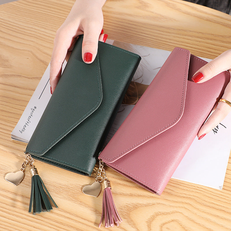 Wallet women's long, fringed three-fold flip clutch bag, simple women's wallet evening - SJB-DIAMOND ELITES