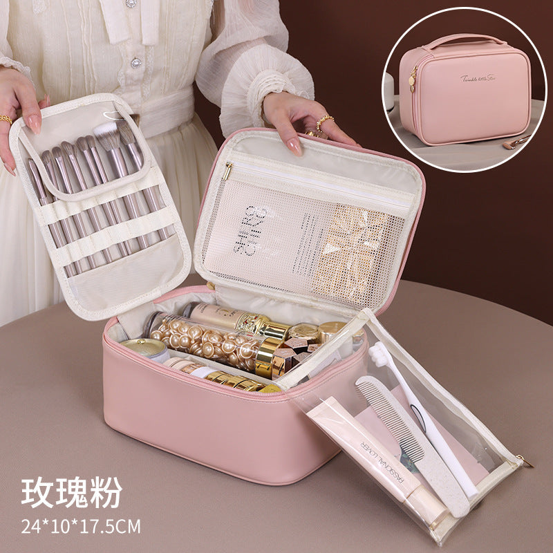 Makeup bag with compartments, makeup bag organizer, 6 large divisions portable large capacity high-end makeup bag, travel makeup brush cosmetic storage bag - SJB-DIAMOND ELITES