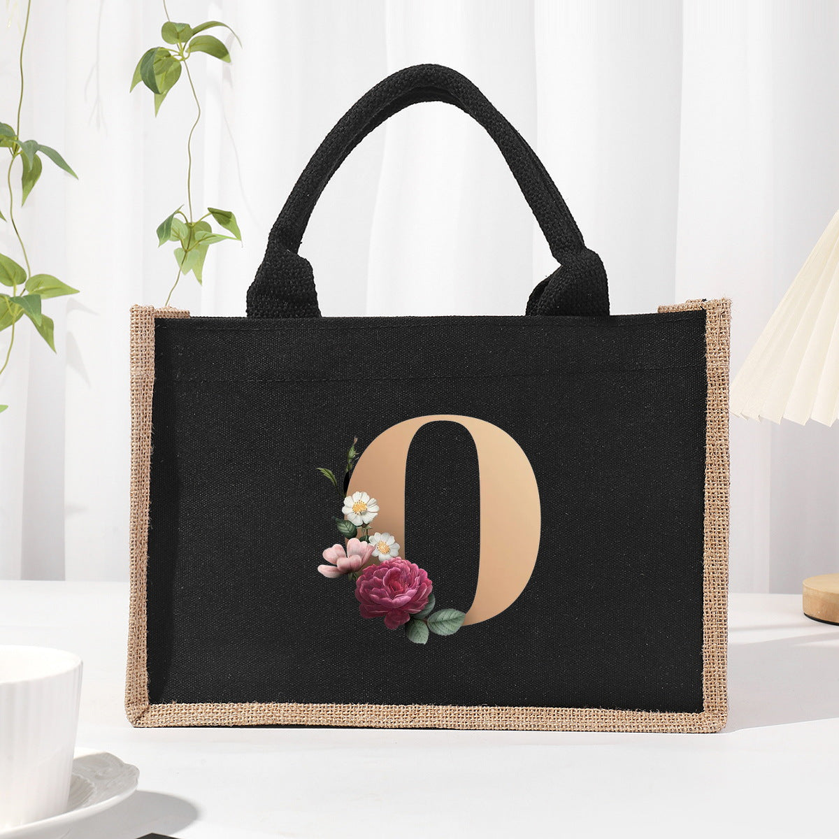 Cotton and linen canvas tote bag, printed letter tote bag, portable light handbag, gift shopping bag - SJB-DIAMOND ELITES