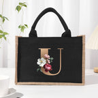 Cotton and linen canvas tote bag, printed letter tote bag, portable light handbag, gift shopping bag - SJB-DIAMOND ELITES