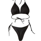 Neck strap-on bikini swimsuit sexy belt chest pad split swimsuit strap three-point swimsuit suit women