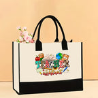 Canvas tote bag, large capacity printed tote bag women's, fashionable waterproof portable shopping bag - SJB-DIAMOND ELITES