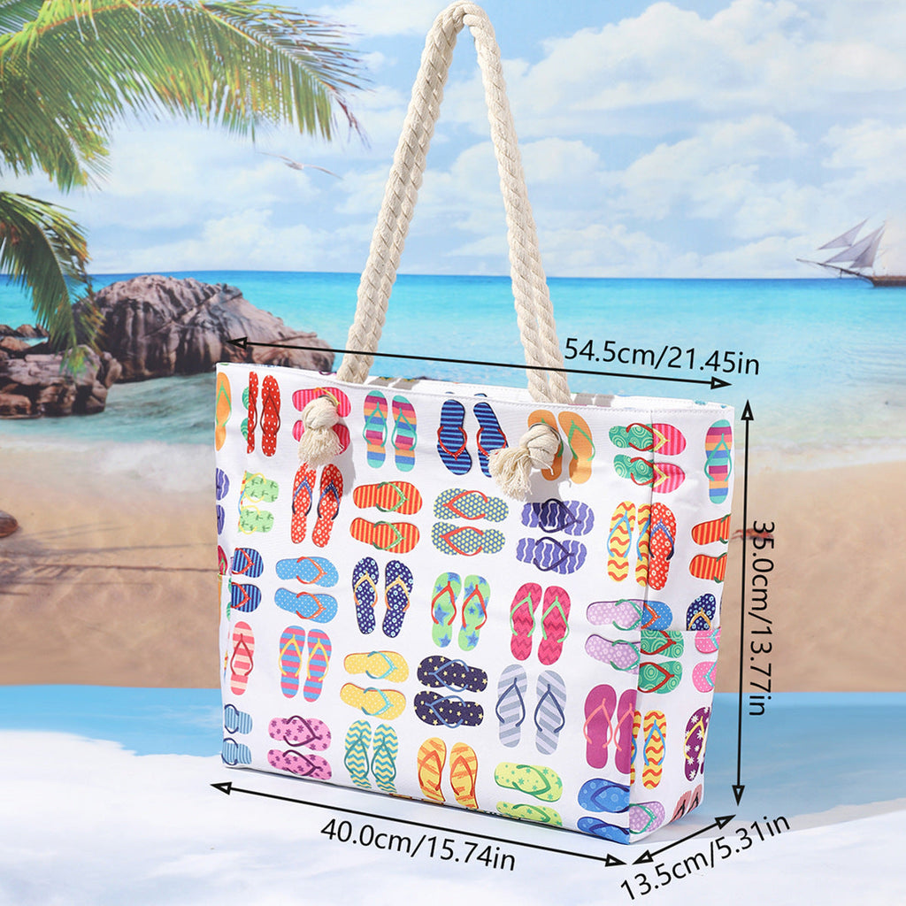 Printed beach bag, large capacity casual shoulder tote bag, simple fashion summer travel tote bag lightweight - SJB-DIAMOND ELITES
