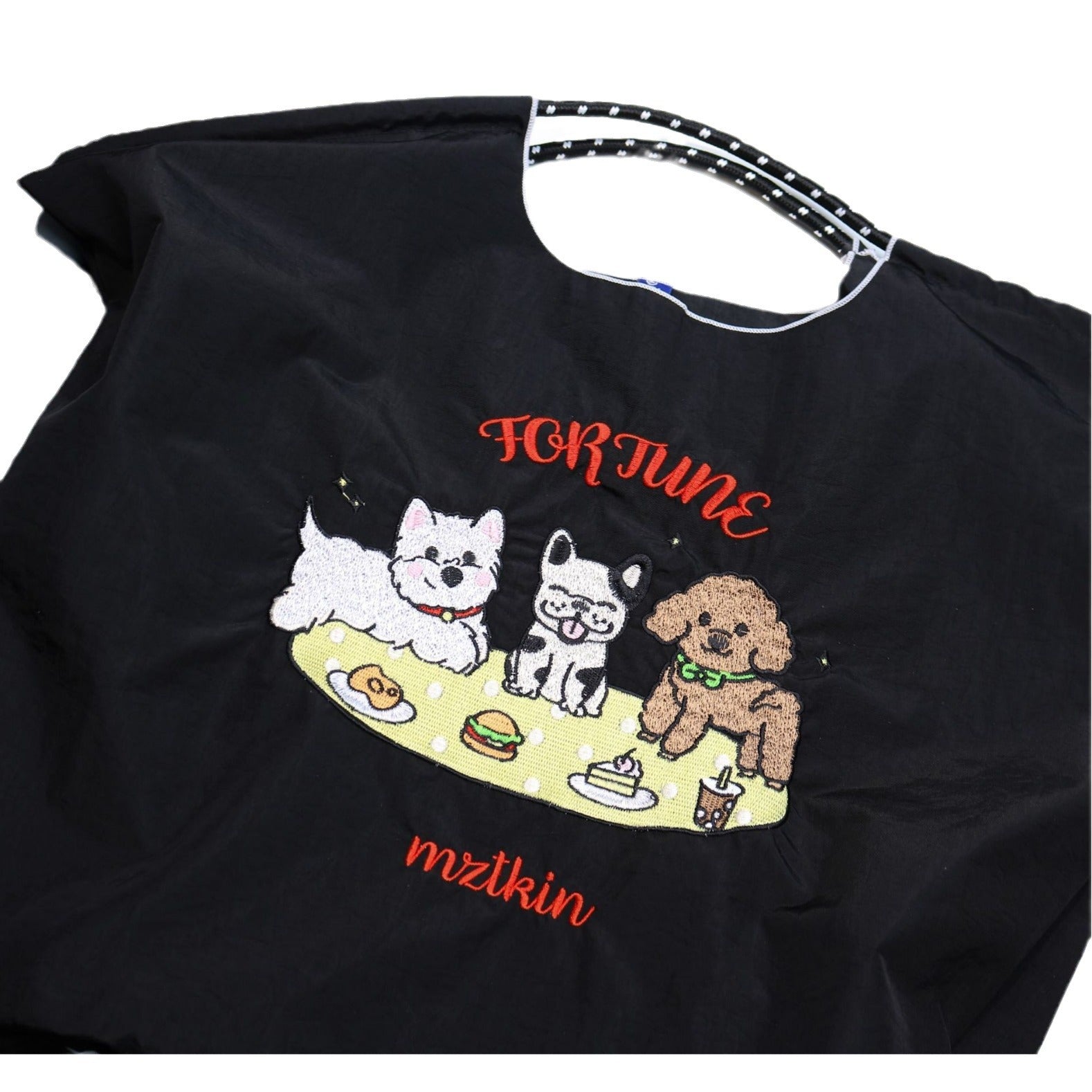 Cartoon embroidered shopping bag doggy pattern, nylon tote bag, fashion commuter large capacity shoulder bag - SJB-DIAMOND ELITES