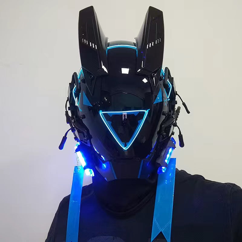 Punk mask round lights wing braids triangle lights music festival LED glow tech sense boy helmet Halloween - SJB-DIAMOND ELITES