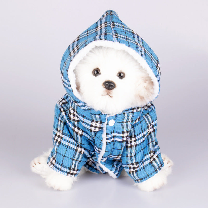 Dog Hooded Sweater Plaid Pet Clothes Pi-Mart