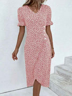 Slim-fit Women's Geometric Collage Bubble Sleeves Irregular hem Dress Sub Female Split Dress Summer Floral dress